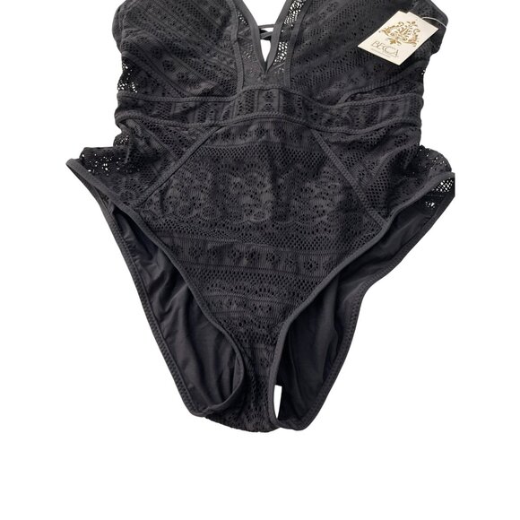 Becca XL $128 Black Crochet One-Piece Swimsuit Bathing Suit NWT - Picture 8 of 12